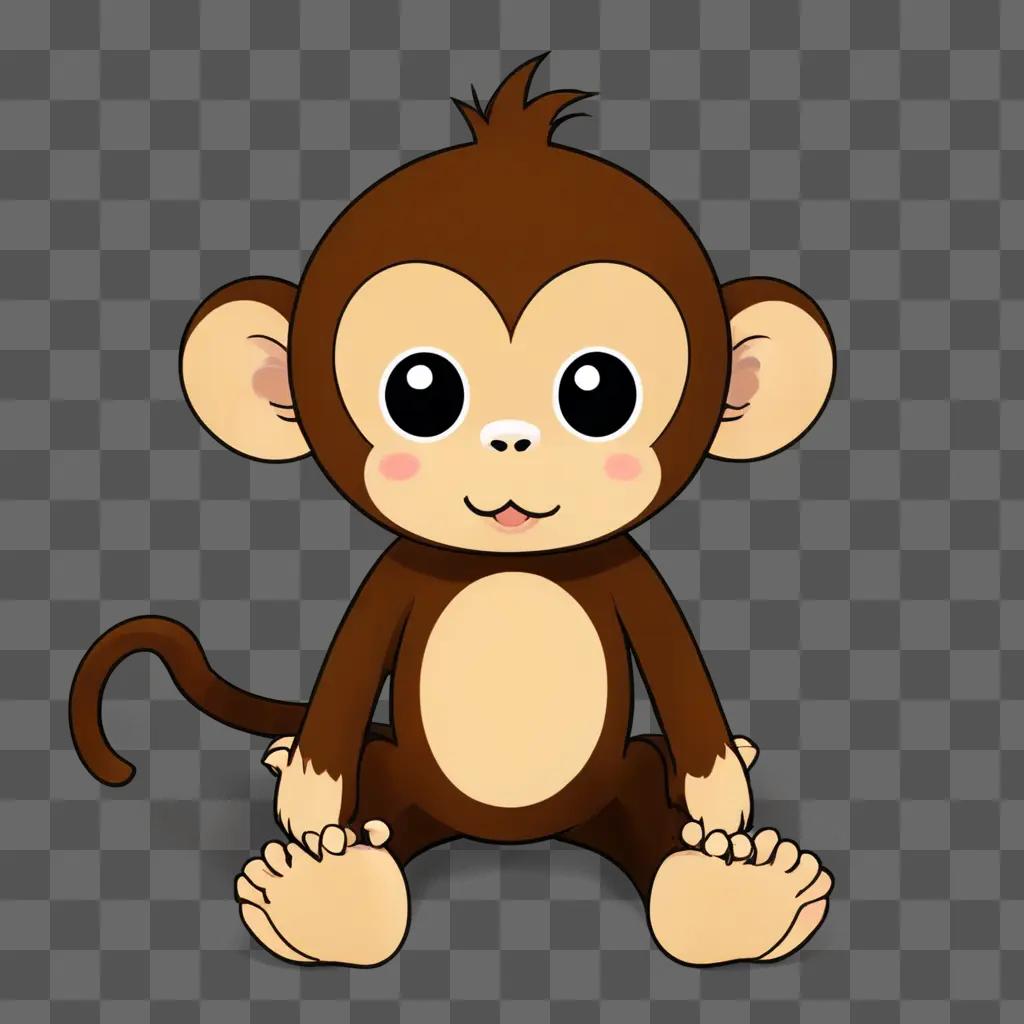 Kawaii cute monkey drawing on brown background