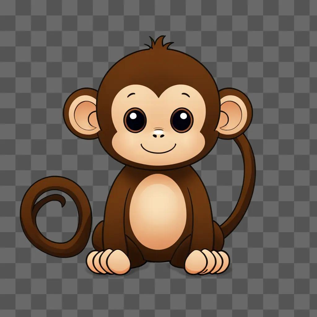 Kawaii cute monkey drawing on brown background