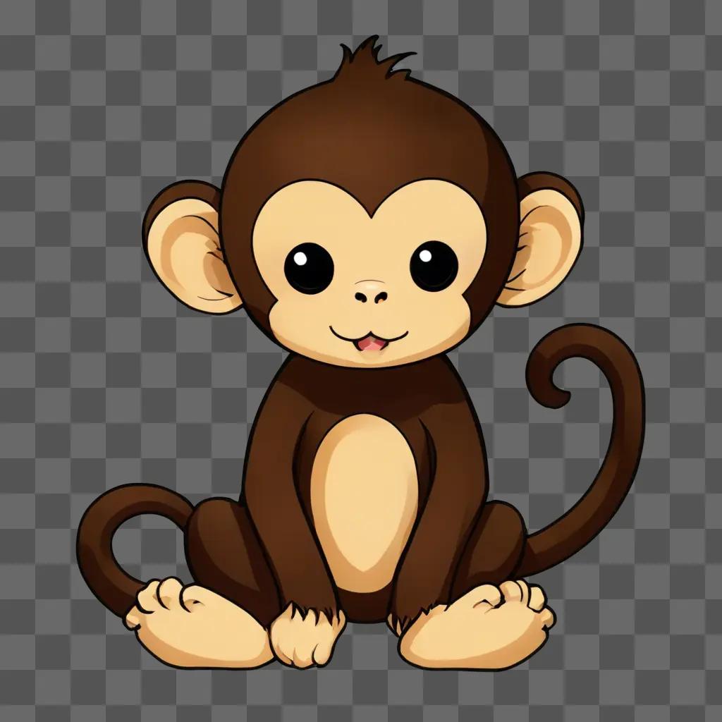 Kawaii cute monkey drawing on brown background