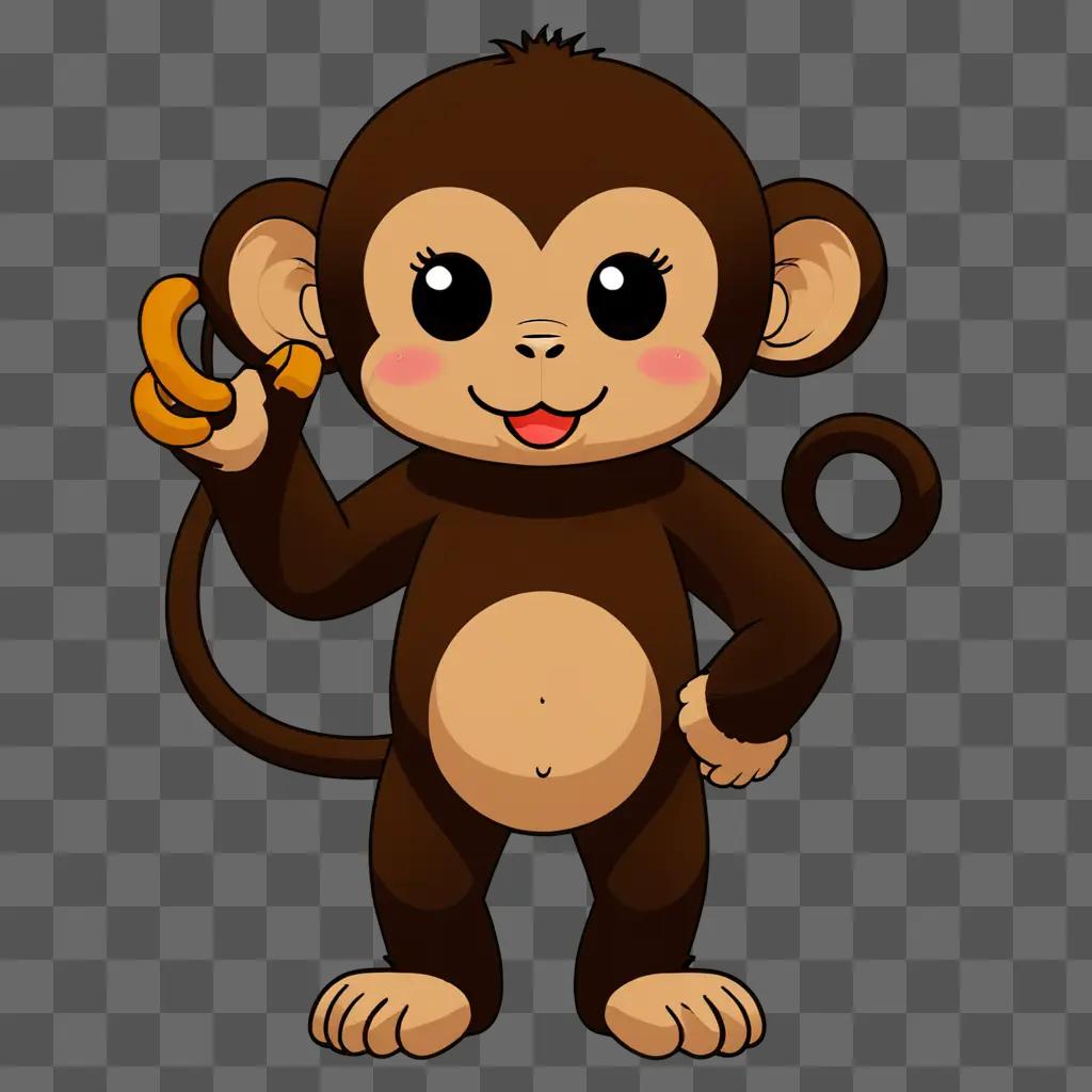 Kawaii cute monkey drawing with a banana