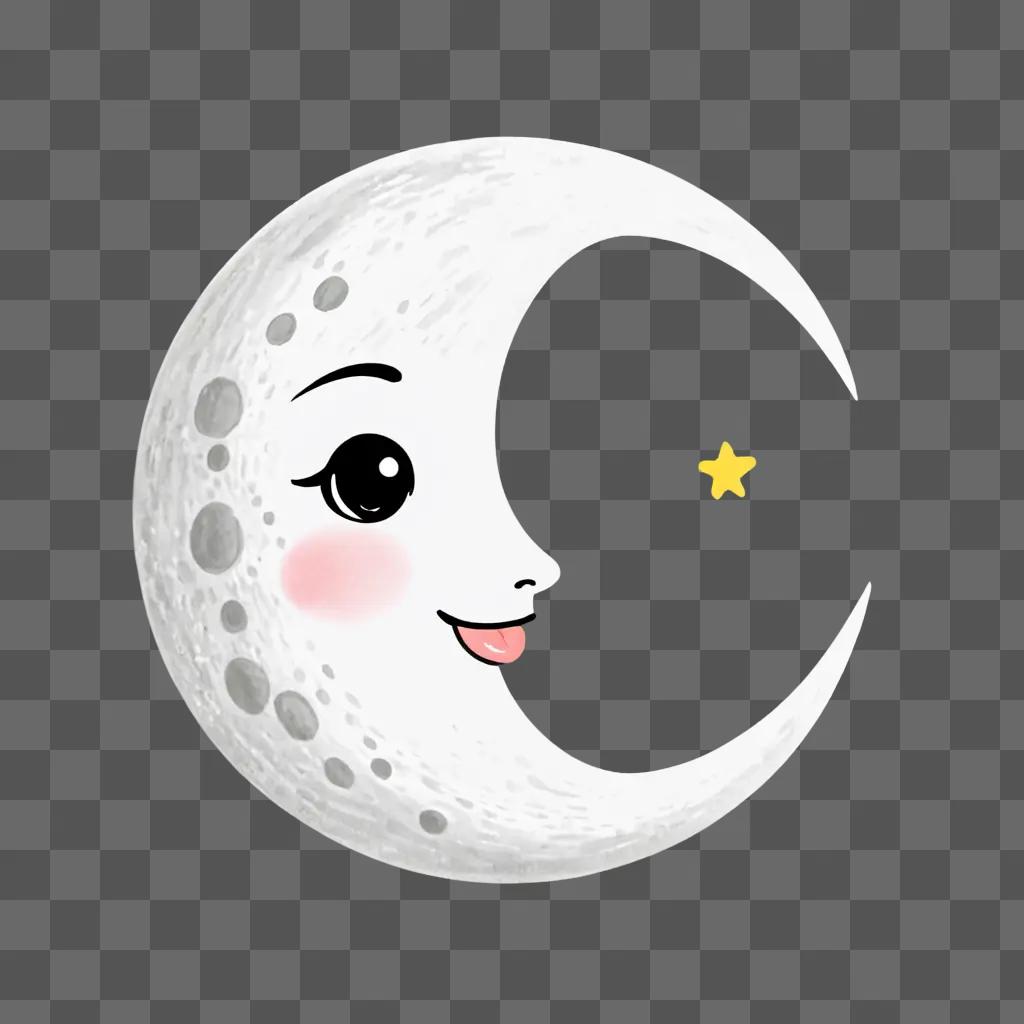 Kawaii cute moon drawing with a smiling face