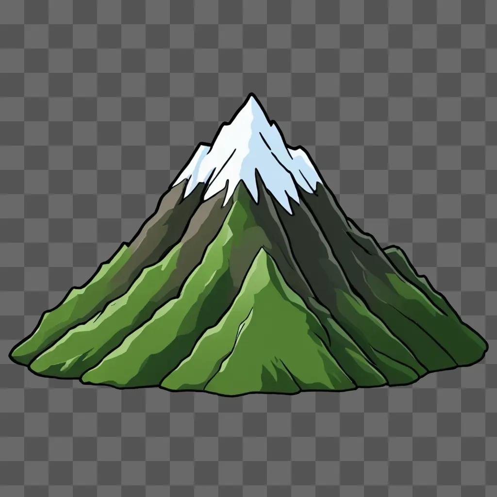 Kawaii cute mountain drawing on green background