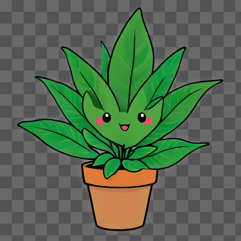 Kawaii cute plant drawing in an orange pot