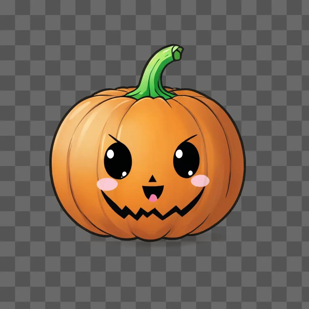 Kawaii cute pumpkin drawing on a brown background