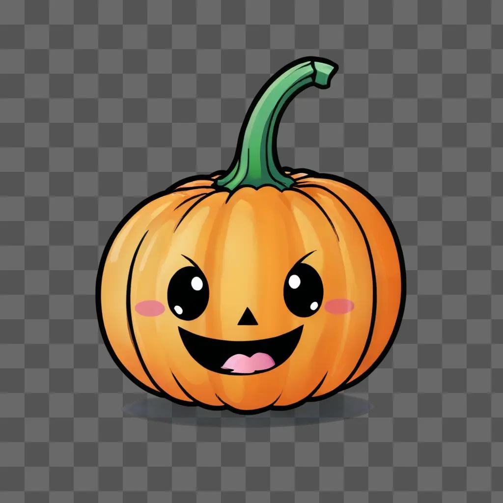 Kawaii cute pumpkin drawing on a brown background