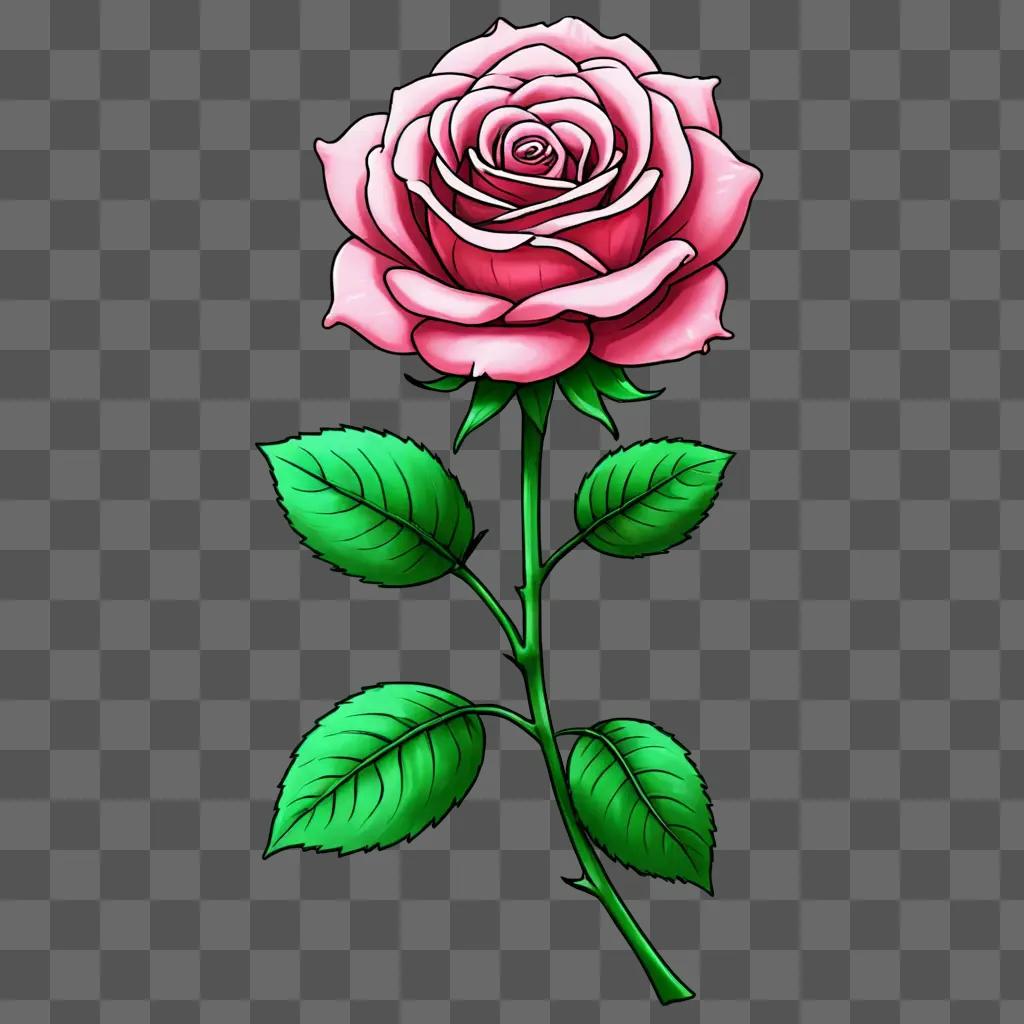 Kawaii cute rose drawing on a green background