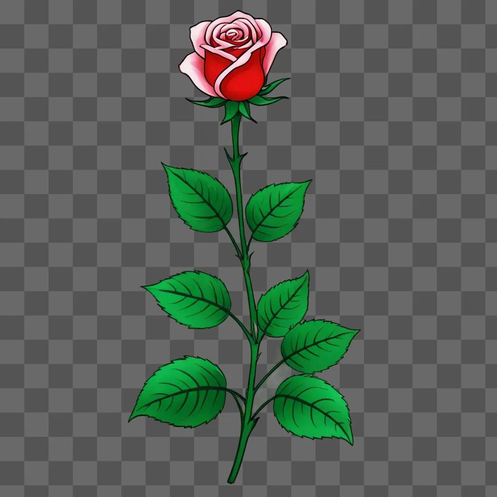 Kawaii cute rose drawing with leaves