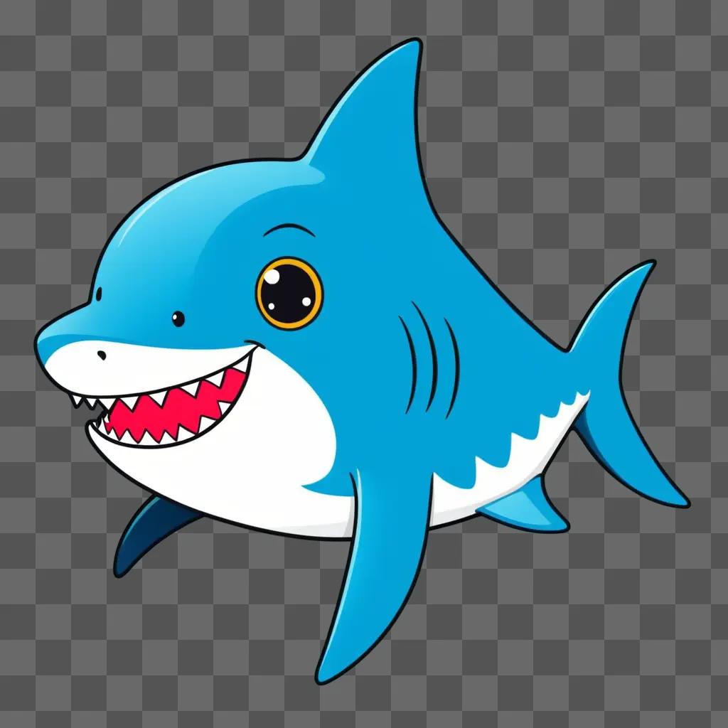 Kawaii cute shark drawing on a blue background