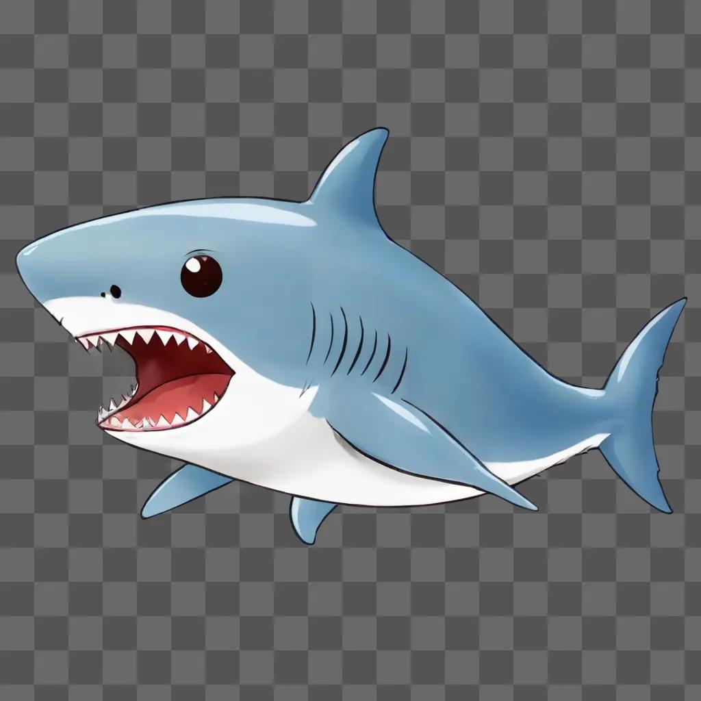 Kawaii cute shark drawing with big mouth