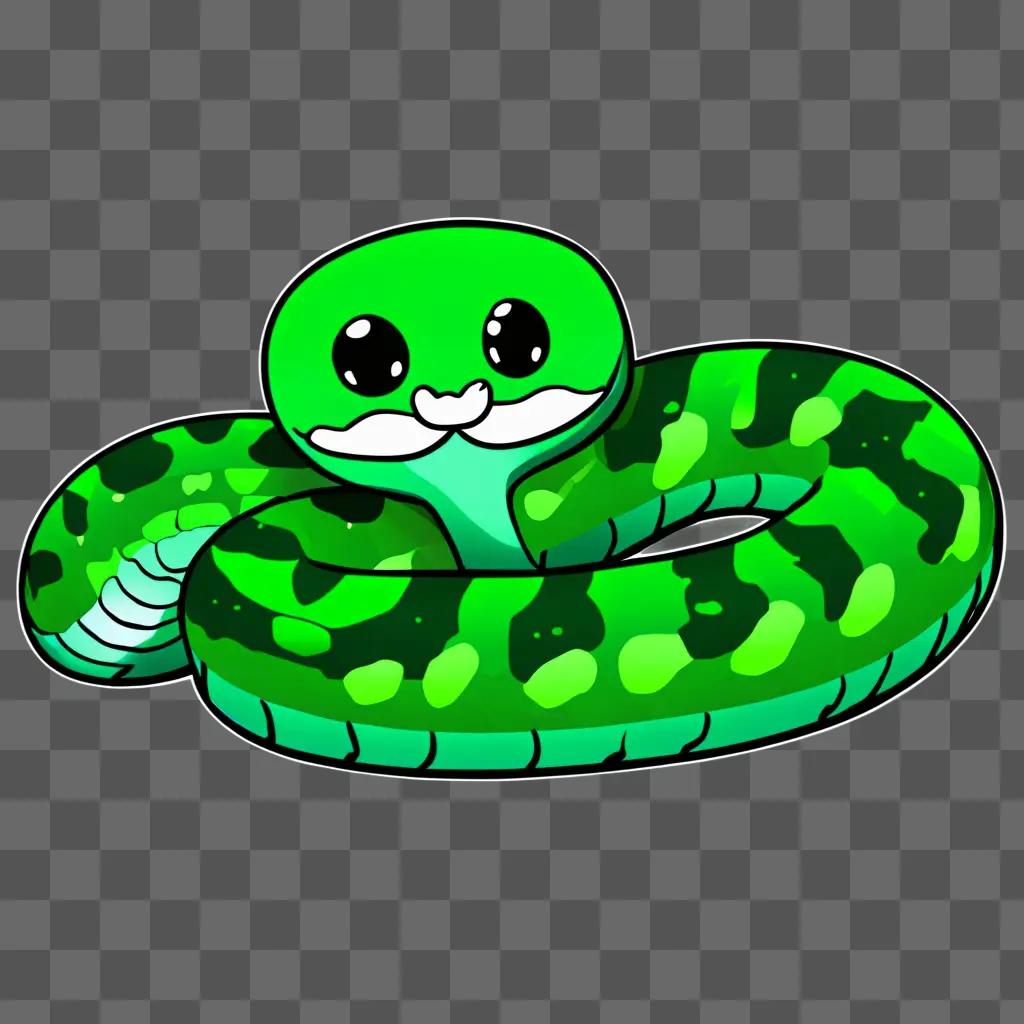 Kawaii cute snake drawing on a green background