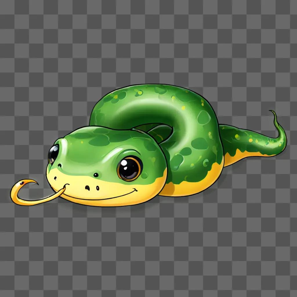 Kawaii cute snake drawing on a green background