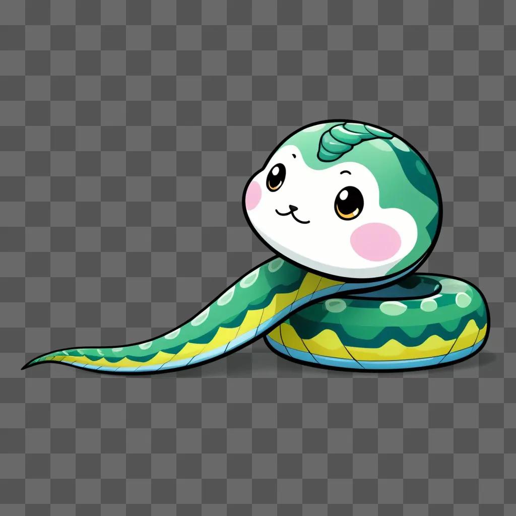 Kawaii cute snake drawing on a green background