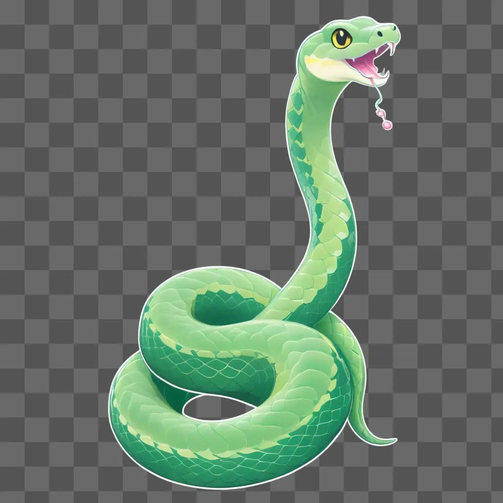 Kawaii cute snake drawing on green background