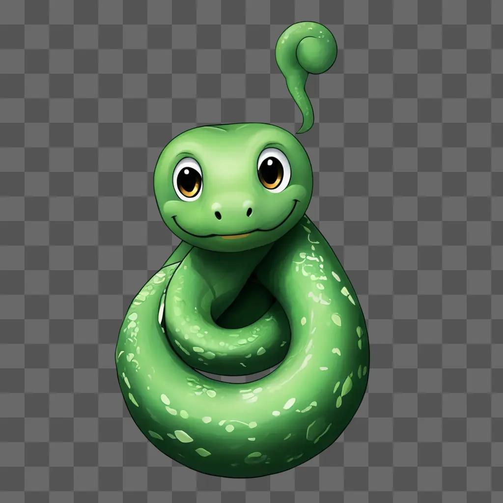 Kawaii cute snake drawing on green background