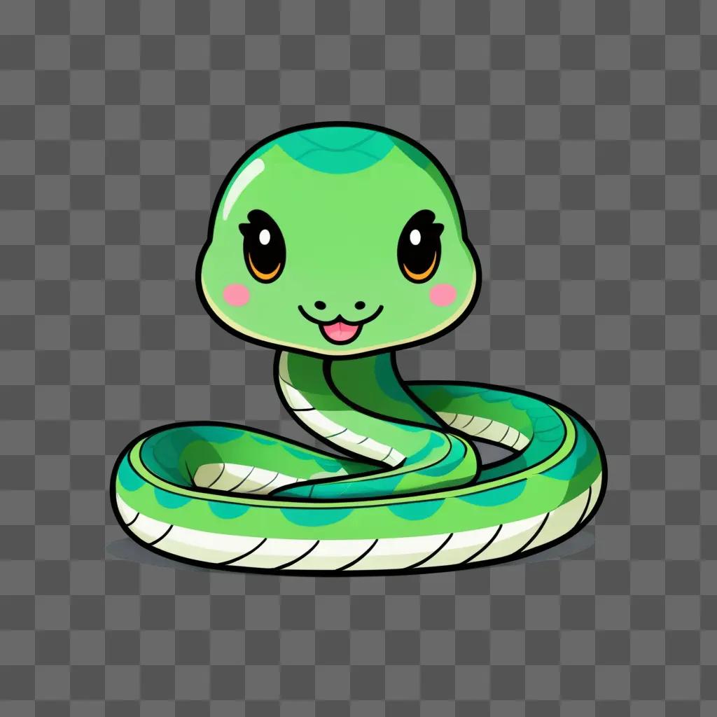 Kawaii cute snake drawing on green background