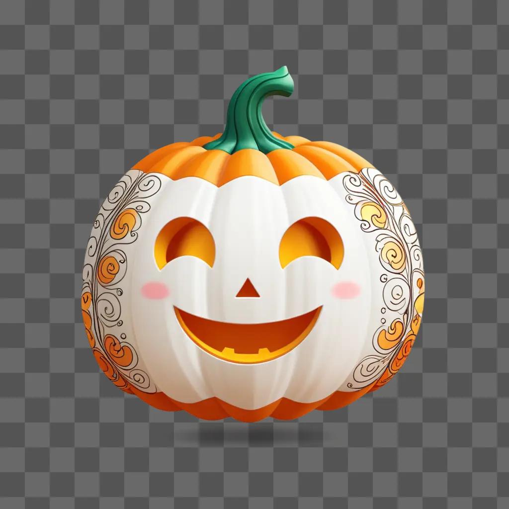 Kawaii drawing of a pumpkin with a smiling face