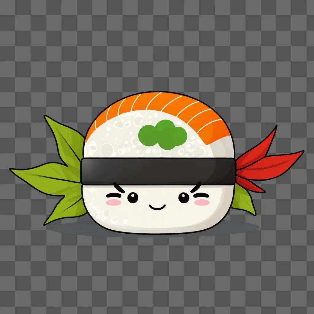 Kawaii sushi drawing with green leaves