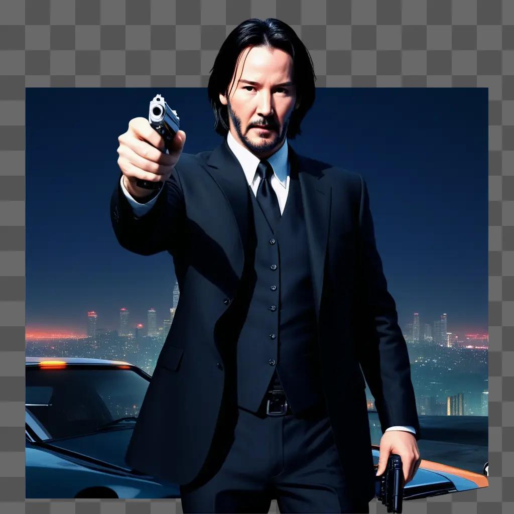 Keanu Reeves in a movie with a gun