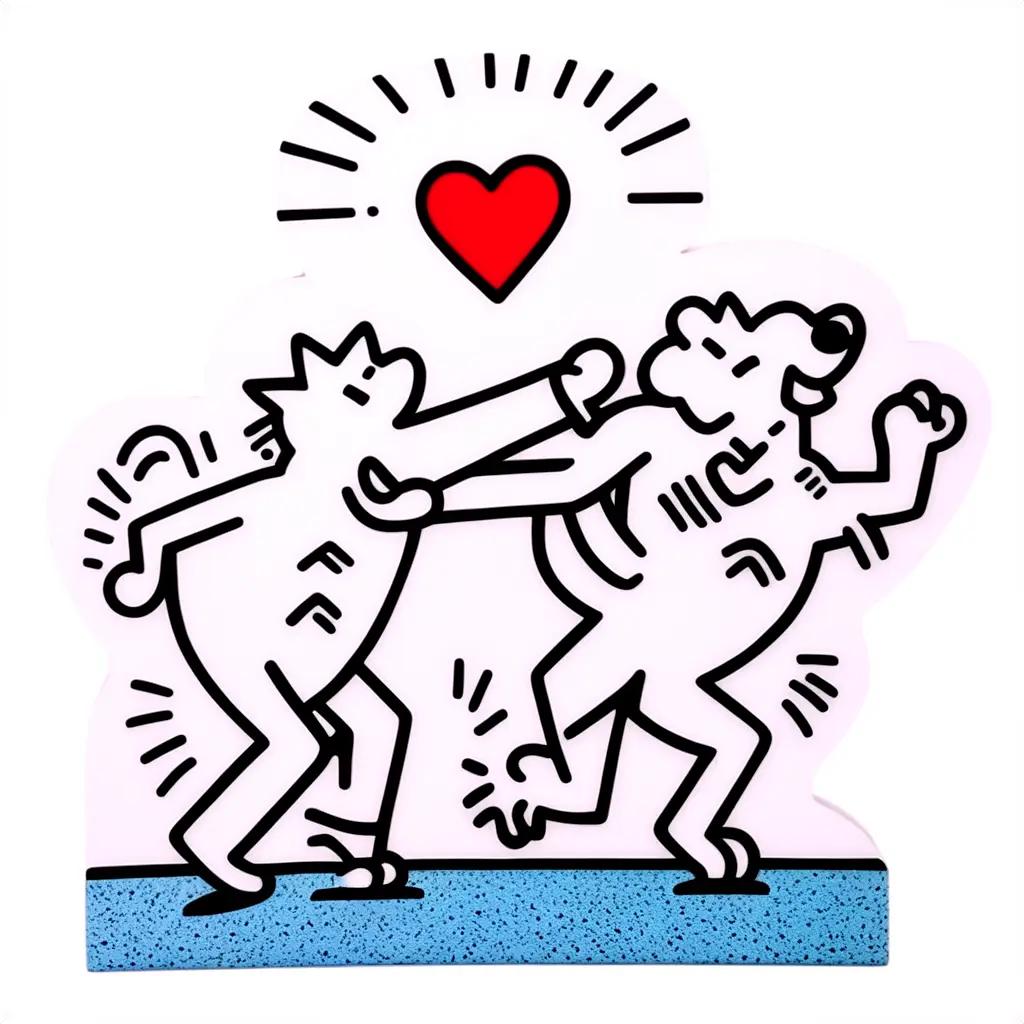 Keith Haring drawing a bear and a man