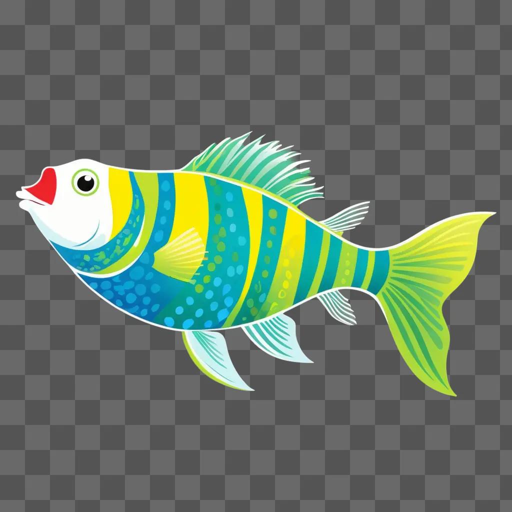 子供の魚の描画:緑の背景に虹の魚