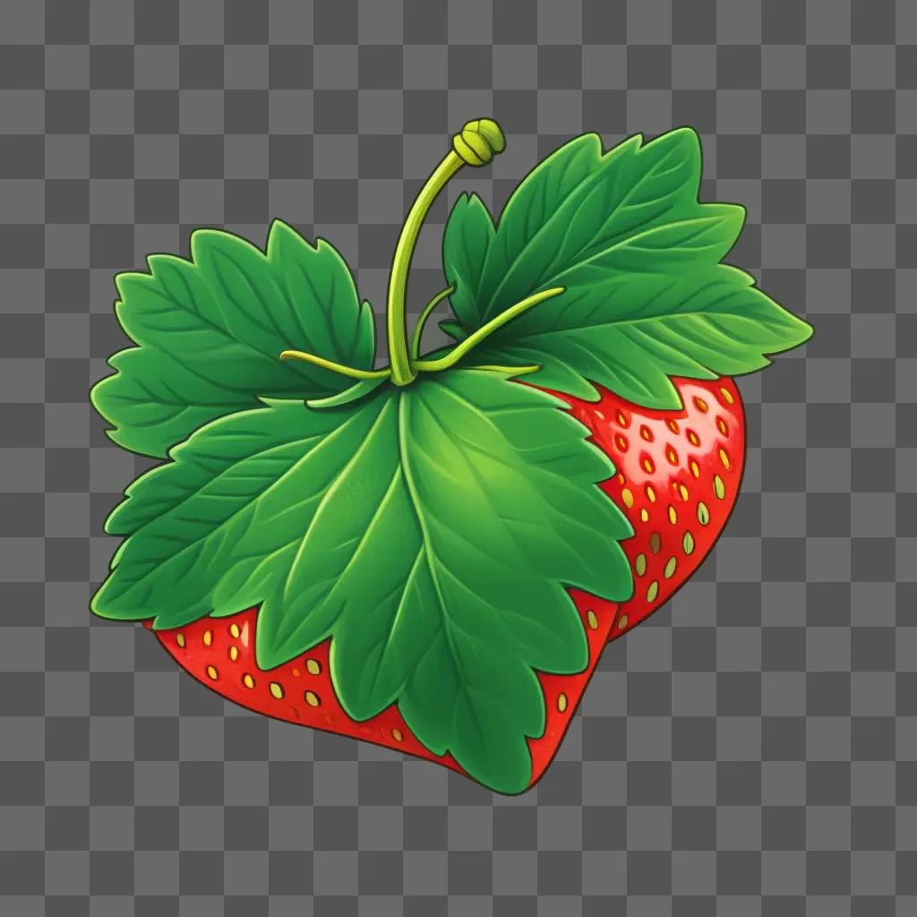 Kids Strawberry Drawing on Green Background