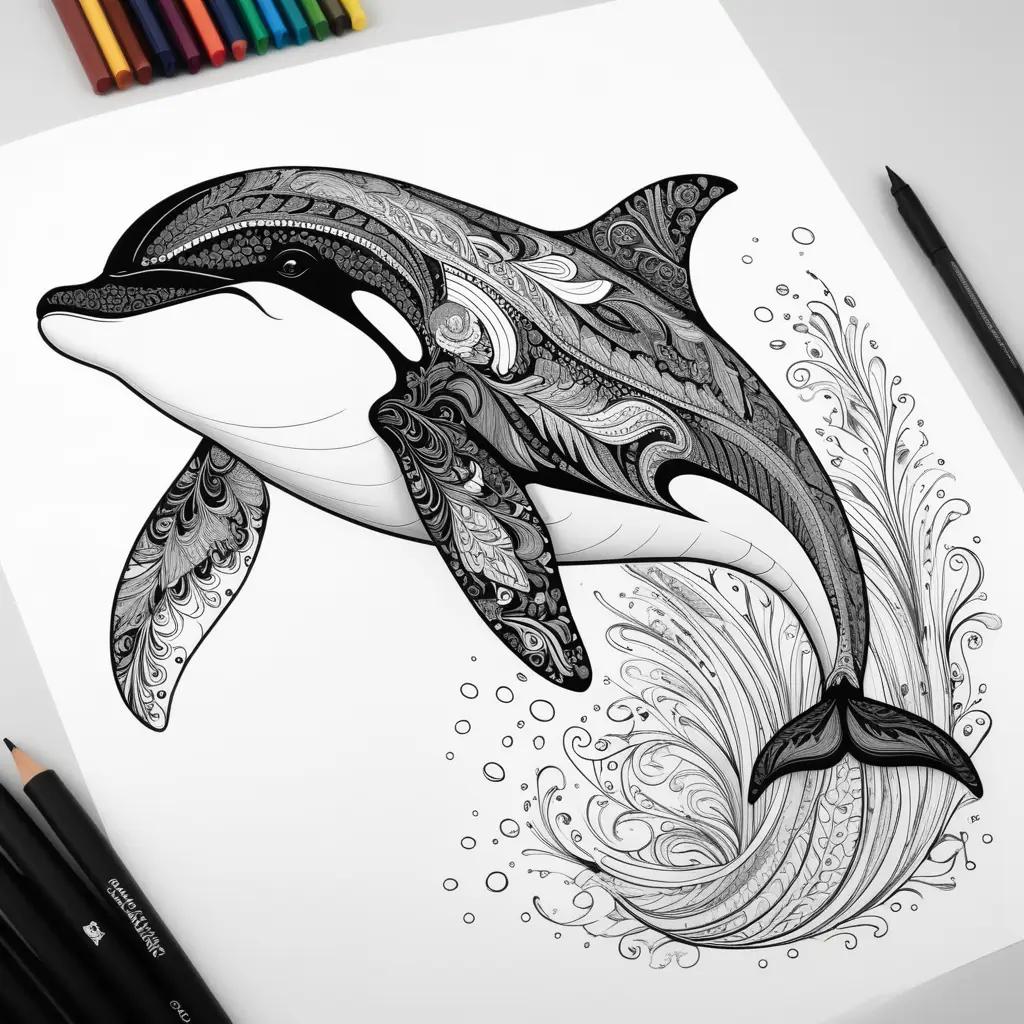 Killer Whale Coloring Page with Black and White Artwork