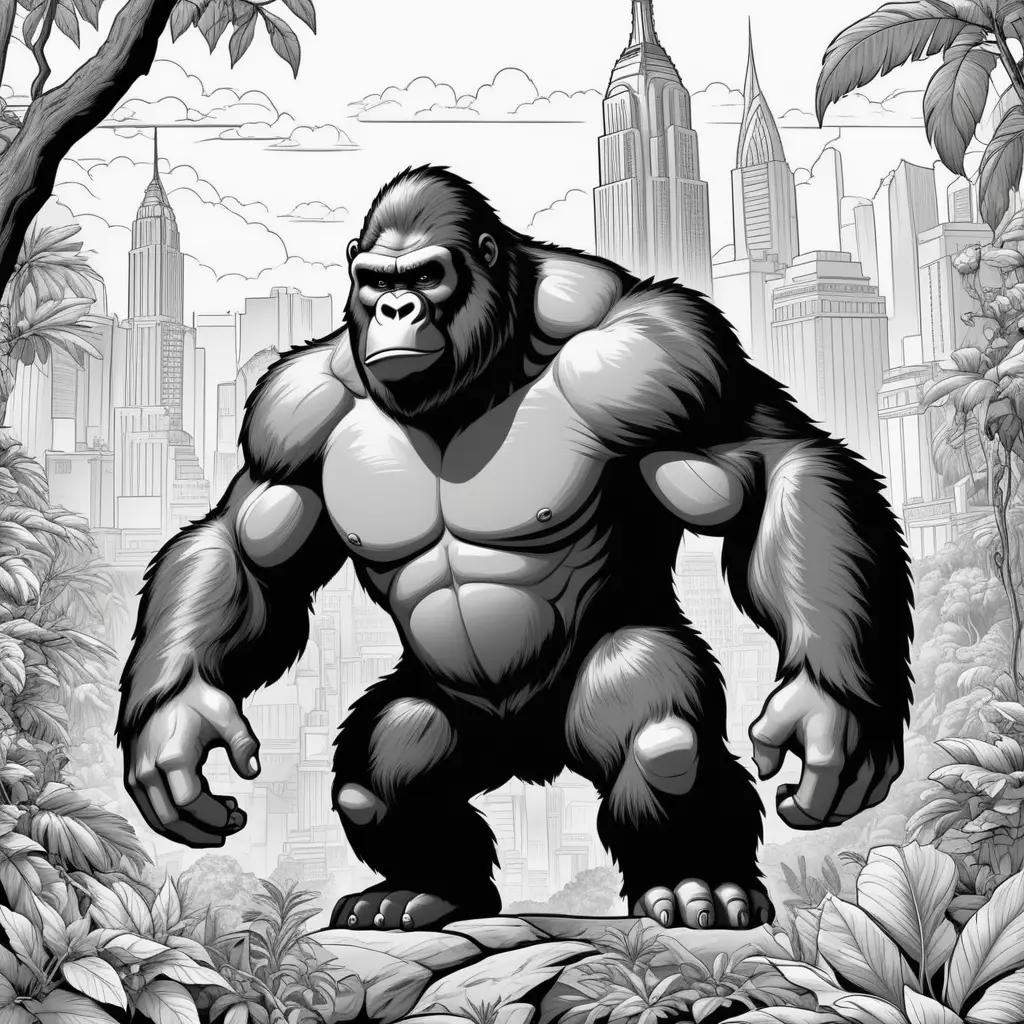 King Kong Coloring Page With Cartoon Sloth And Tree