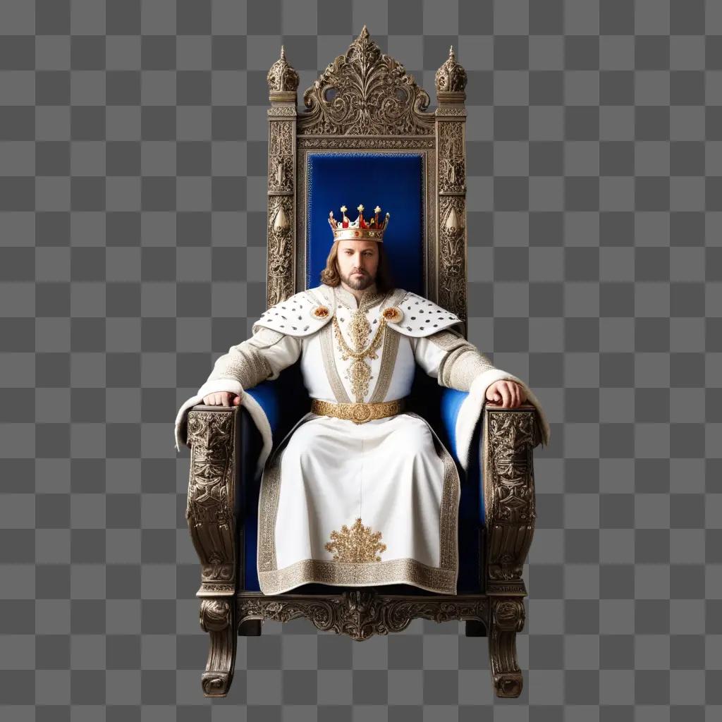 King sits in gold chair