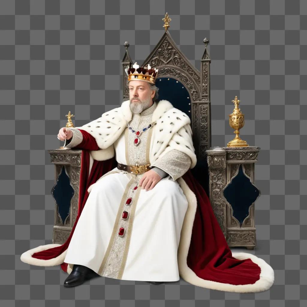 King sits in throne and sits on red cushion