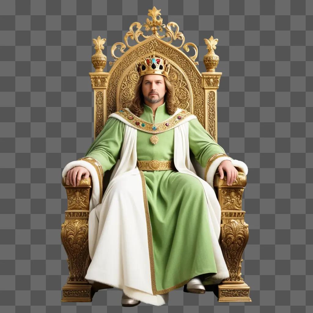 King sits on golden throne chair