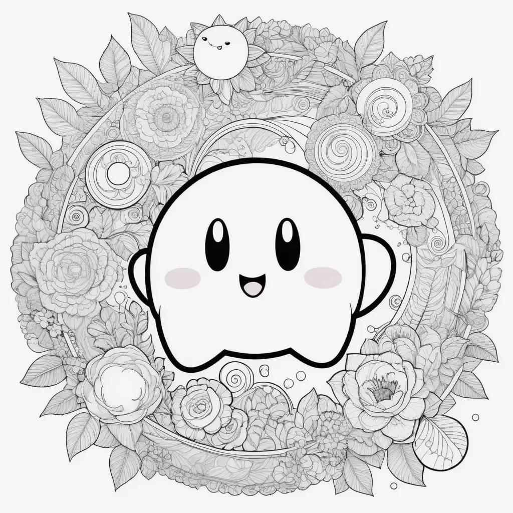 Kirby Coloring Page with a Ghost in a Flower Arrangement