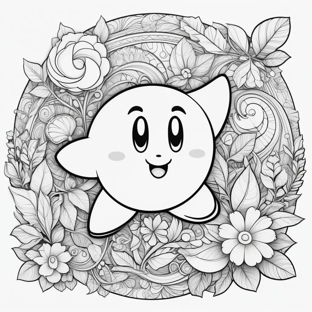 Kirby coloring page with floral and leafy designs