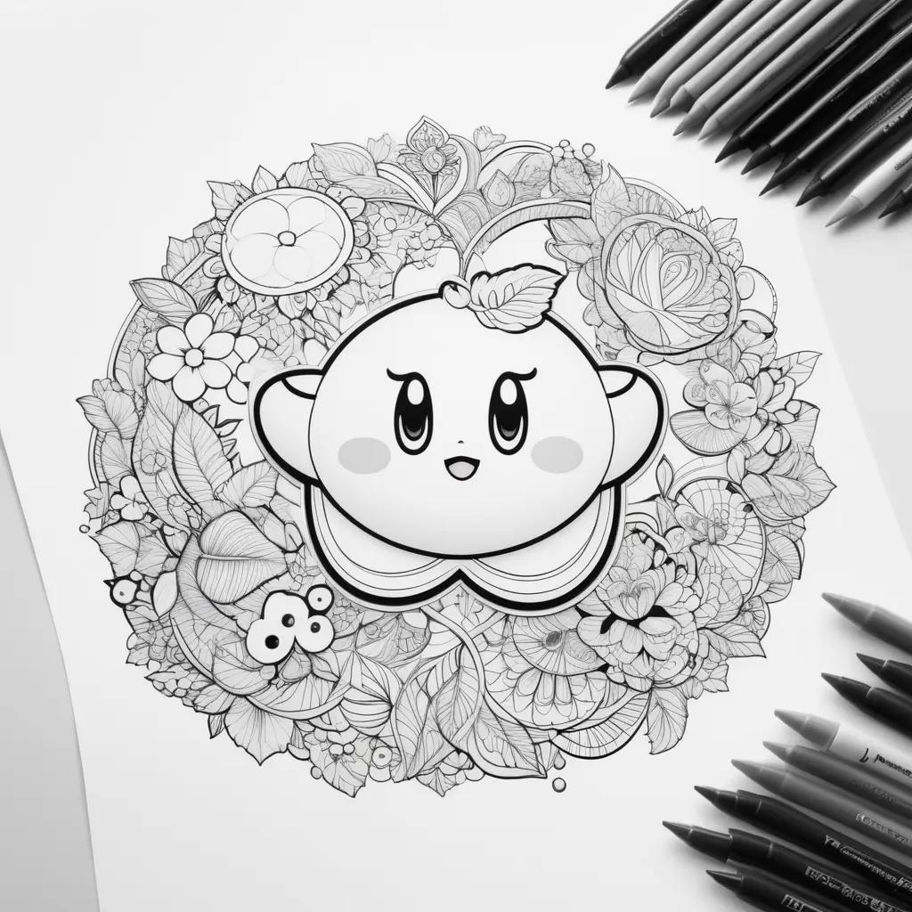 Kirby coloring pages in a black and white wintry setting