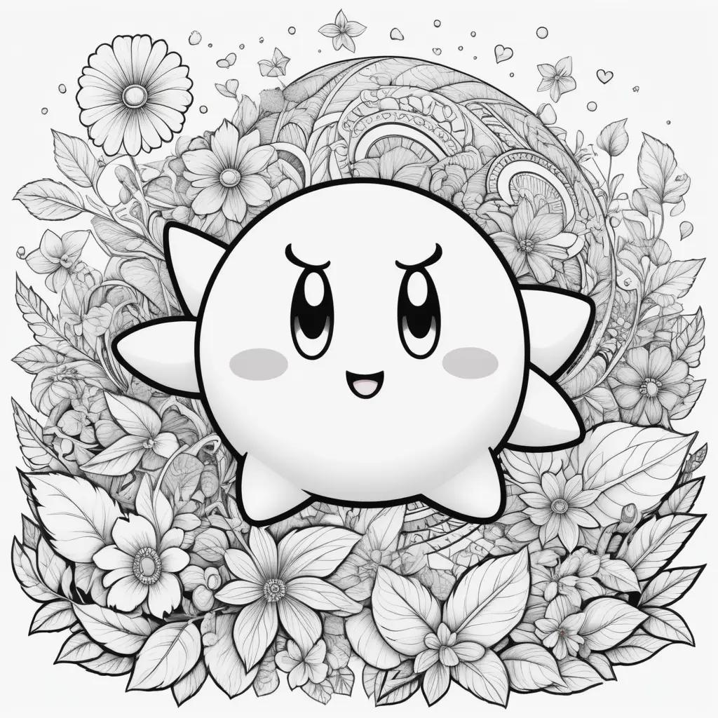 Kirby coloring pages with various flowers and leaves