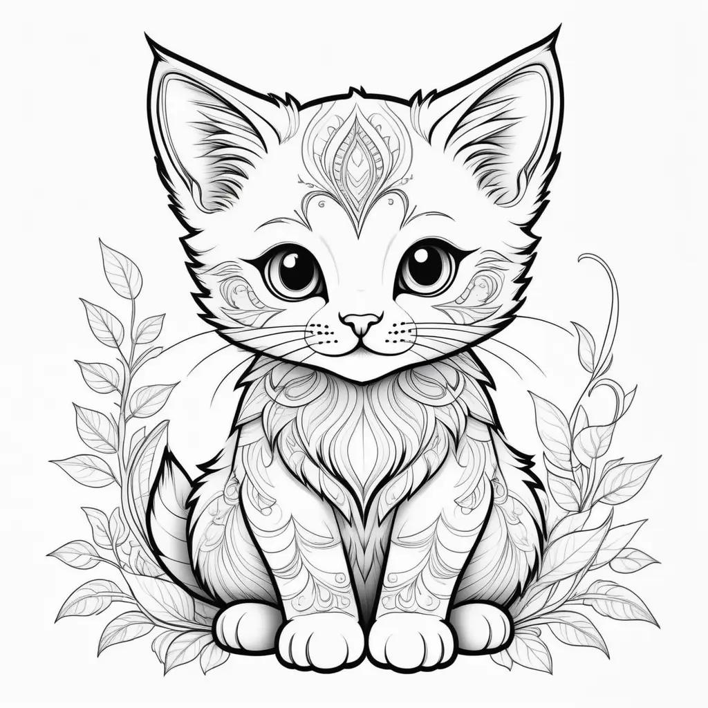 Kitten coloring pages featuring a cute, cuddly kitten with a unique design