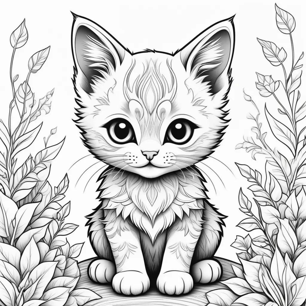 Kitten coloring pages with floral background