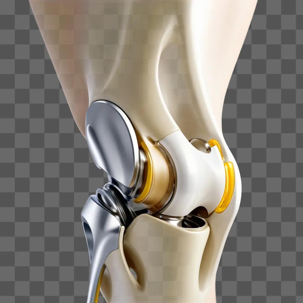 Knee replacement with metal components in a model