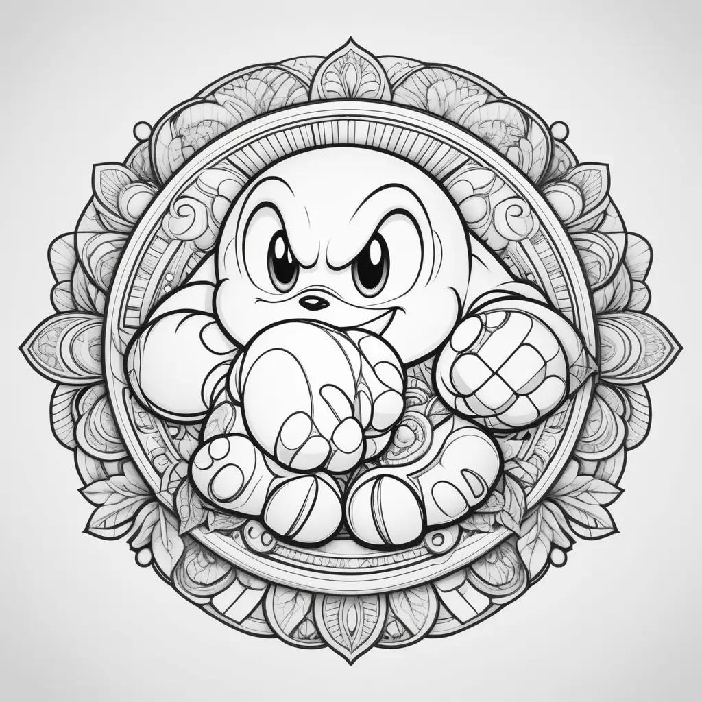 Knuckles Coloring Page: Cartoon character in circle with a ball