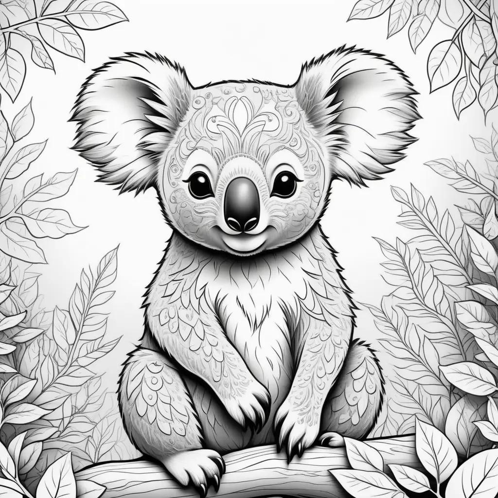 Koala bear coloring page with intricate design