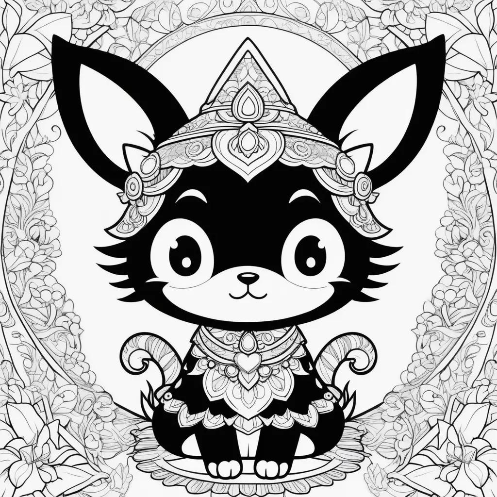 Kuromi Coloring Page: A cute black and white cat with a crown on its head