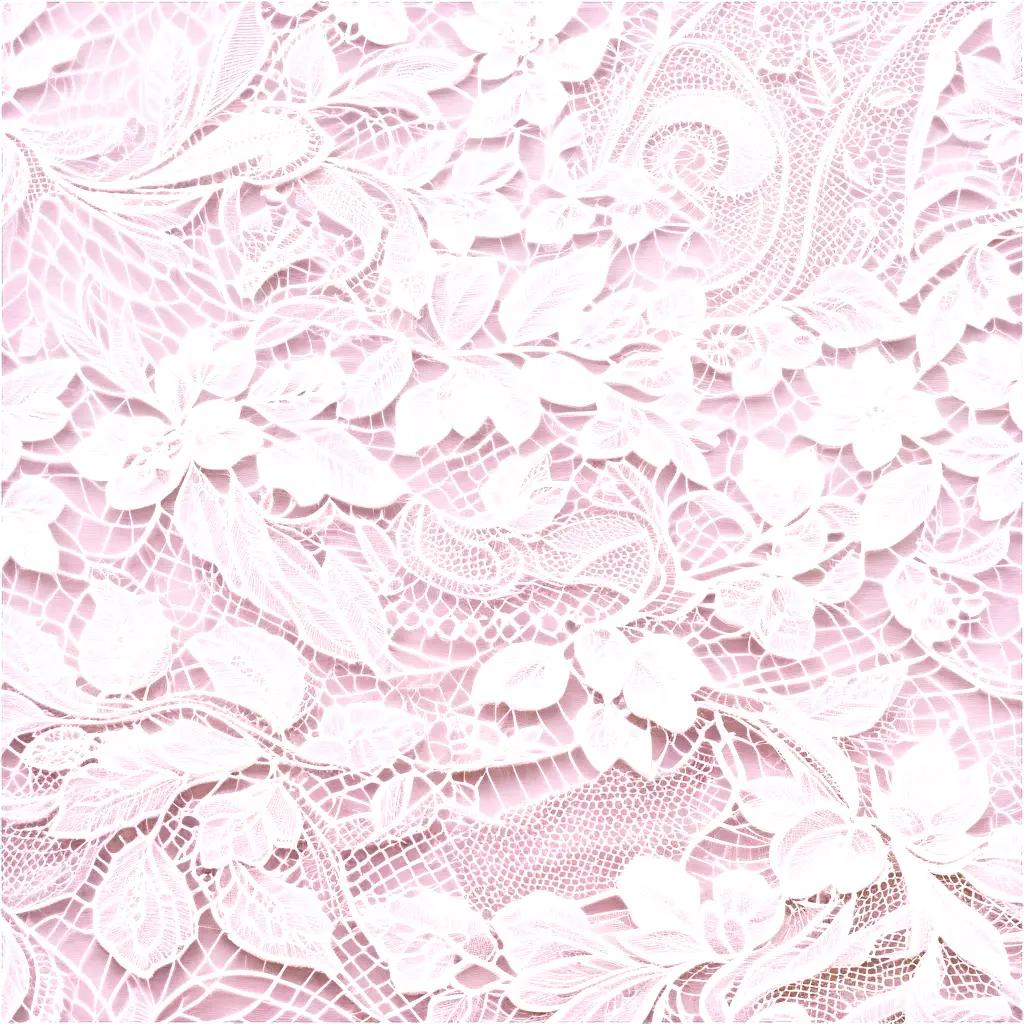 Lace texture on pink fabric with white leaves