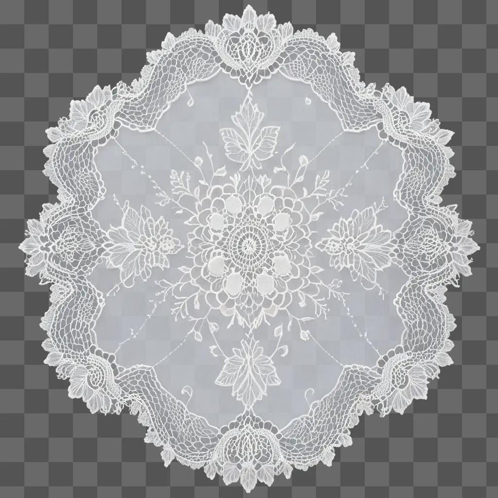 Lace texture with a round, white design on a light grey background