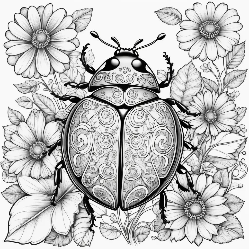 Ladybug coloring pages featuring a floral design with intricate patterns