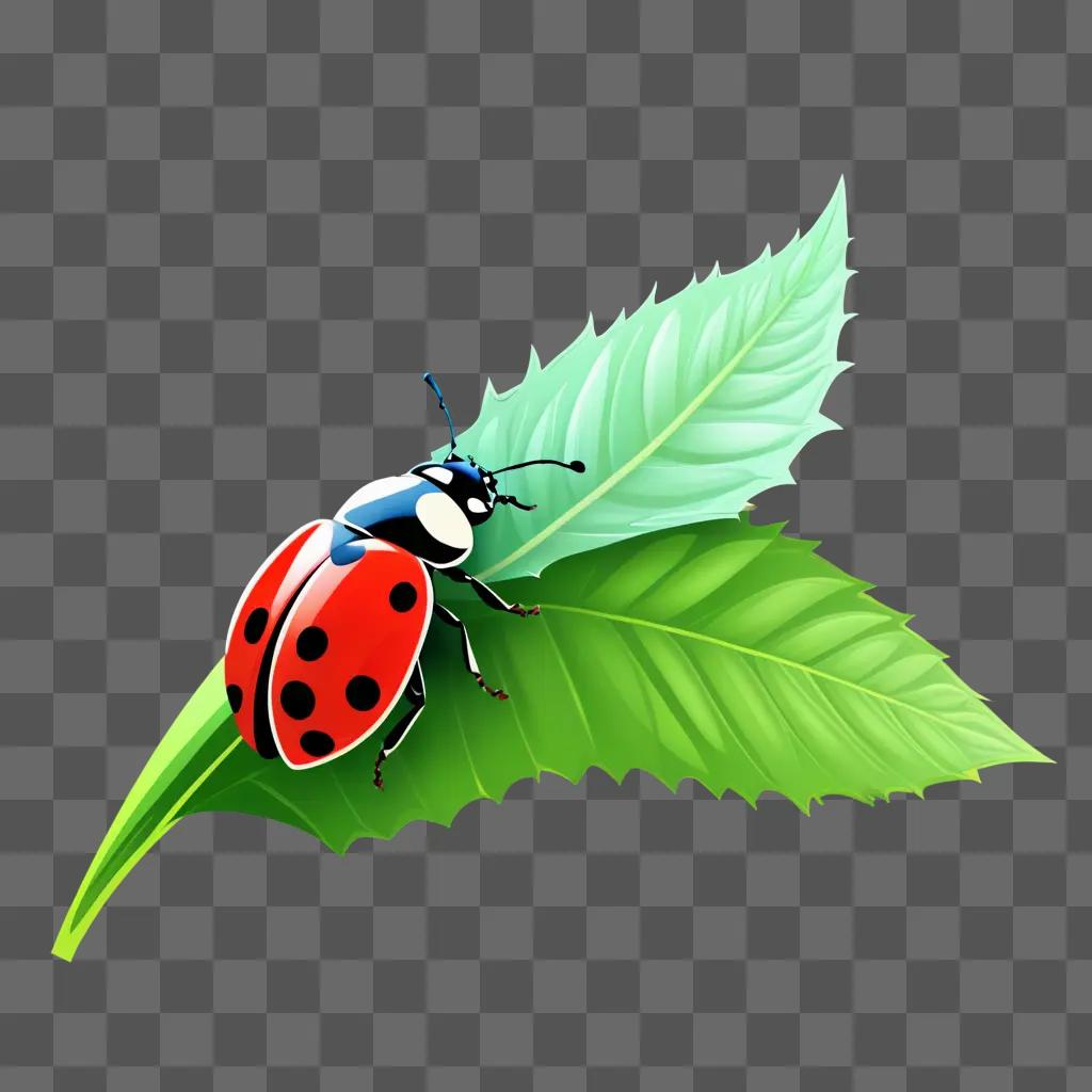 Ladybug with green leaves on a green background