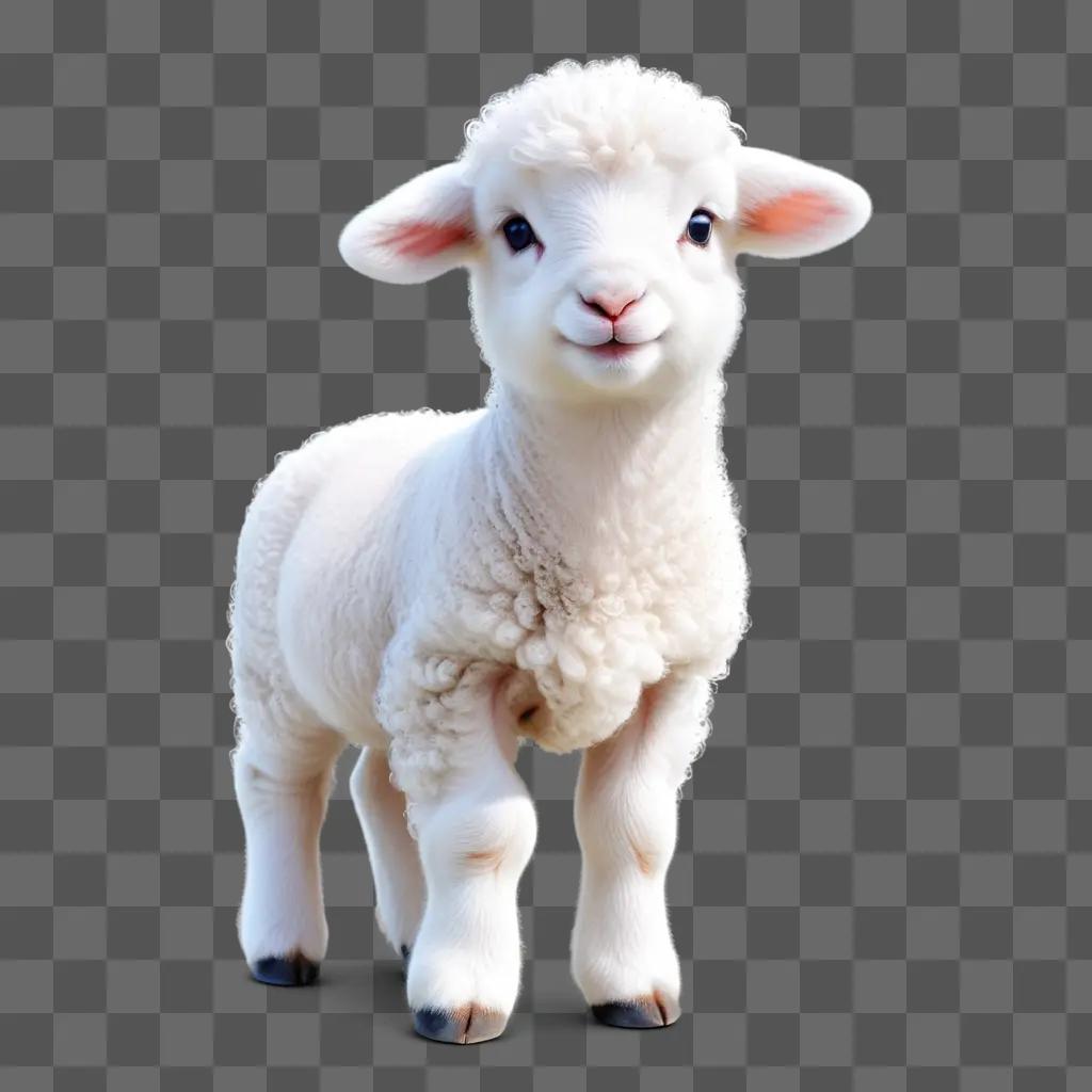 Lamb with open mouth and open eyes standing on gray background