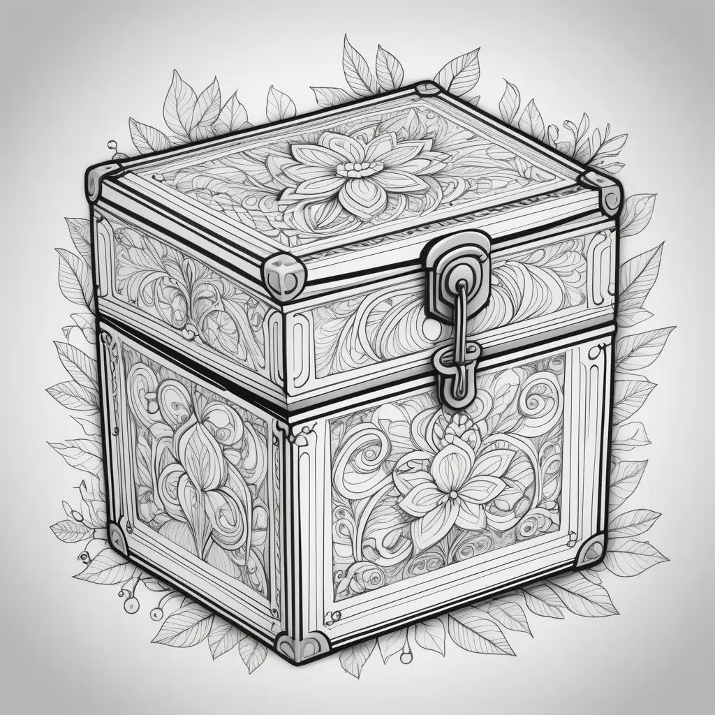 Lanky box coloring pages: A decorative box with a lock and a flower on it