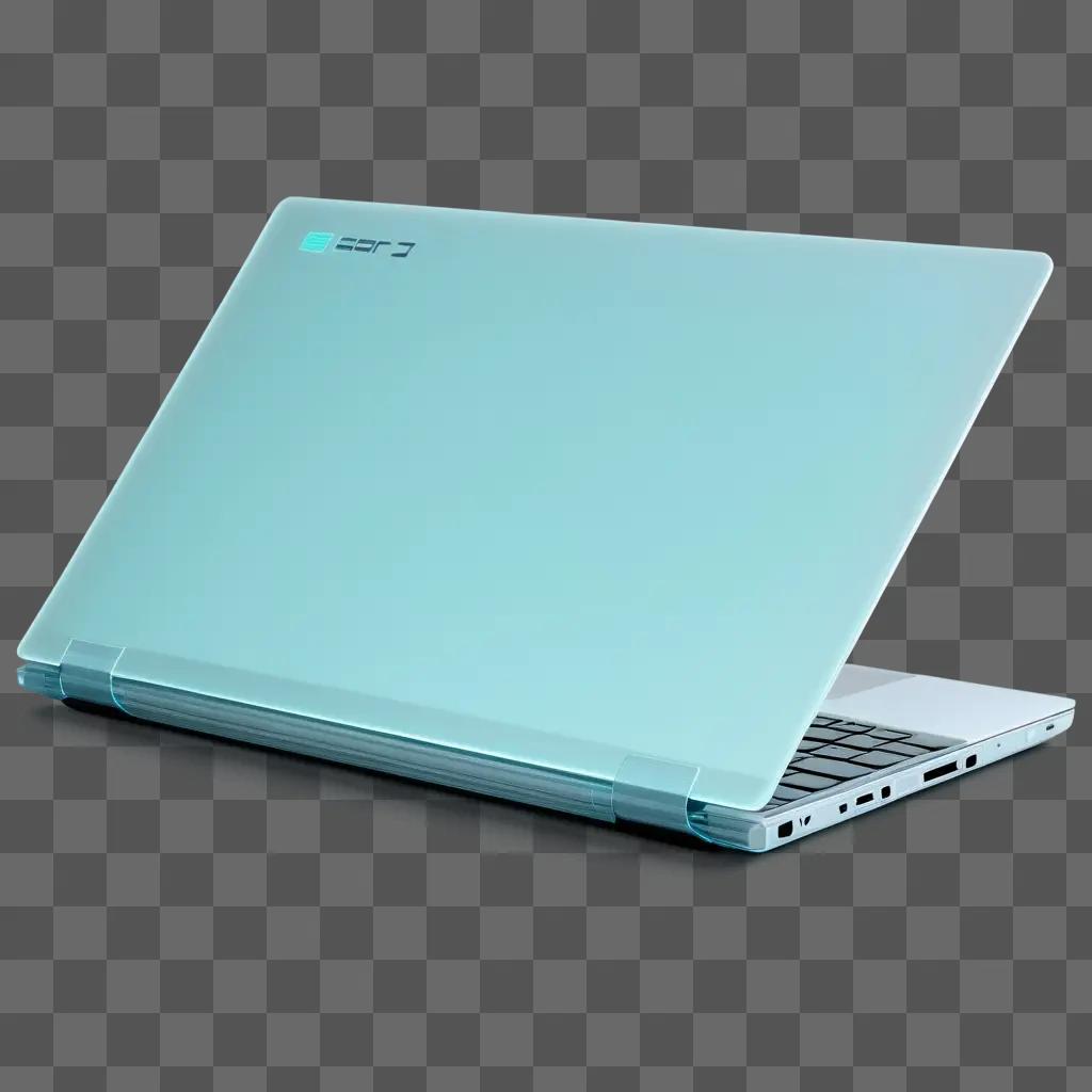 Laptop computer with transparent screen on blue background