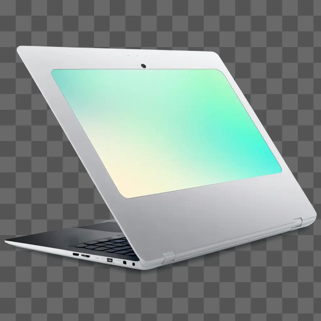 Laptop on a green background in a transparent png format