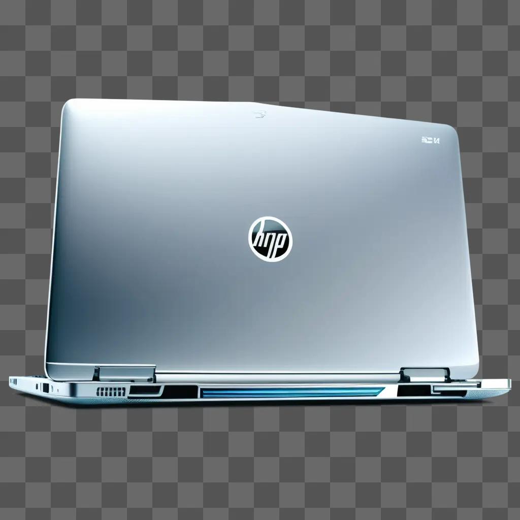 Laptop with HP logo on a gray background