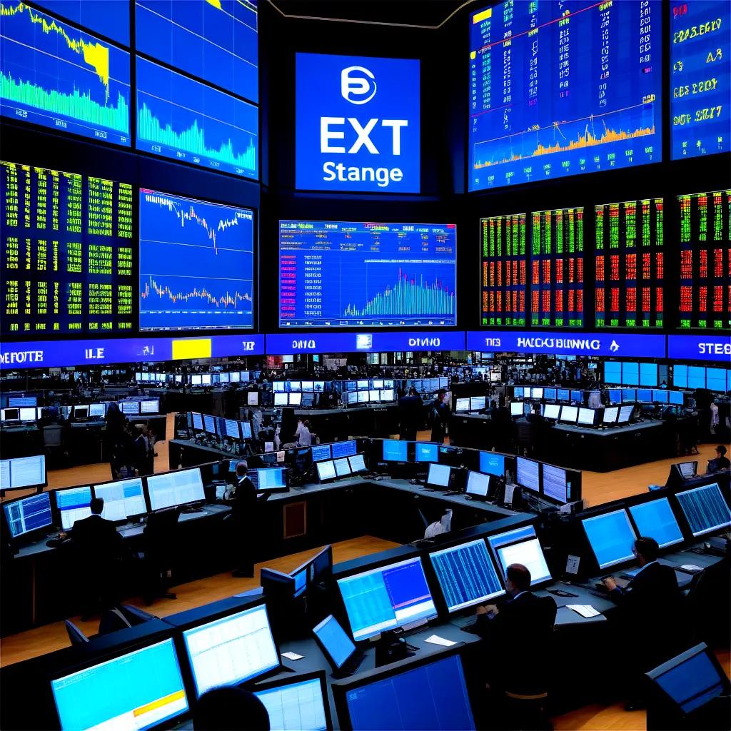 Large board with stock market information at a financial exchange